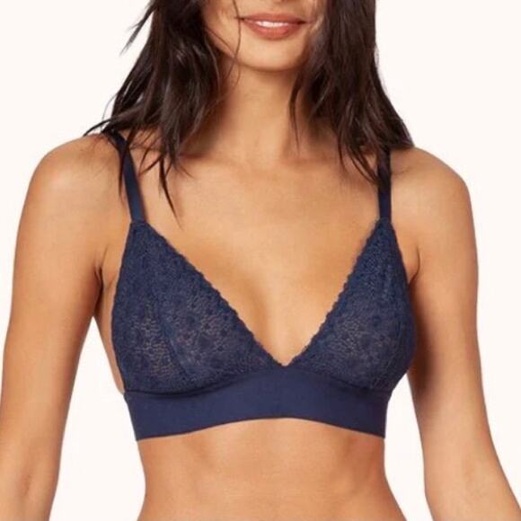 Lively The Long-Lined Lace Triangle Cup Wire Free Bralette Navy Size Large - Picture 1 of 6